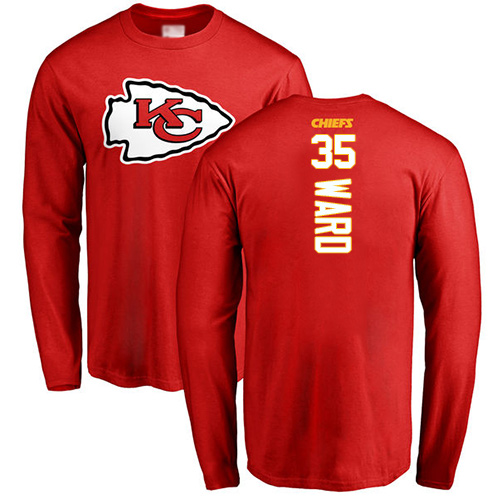 Men Kansas City Chiefs #35 Ward Charvarius Red Backer Long Sleeve T-Shirt